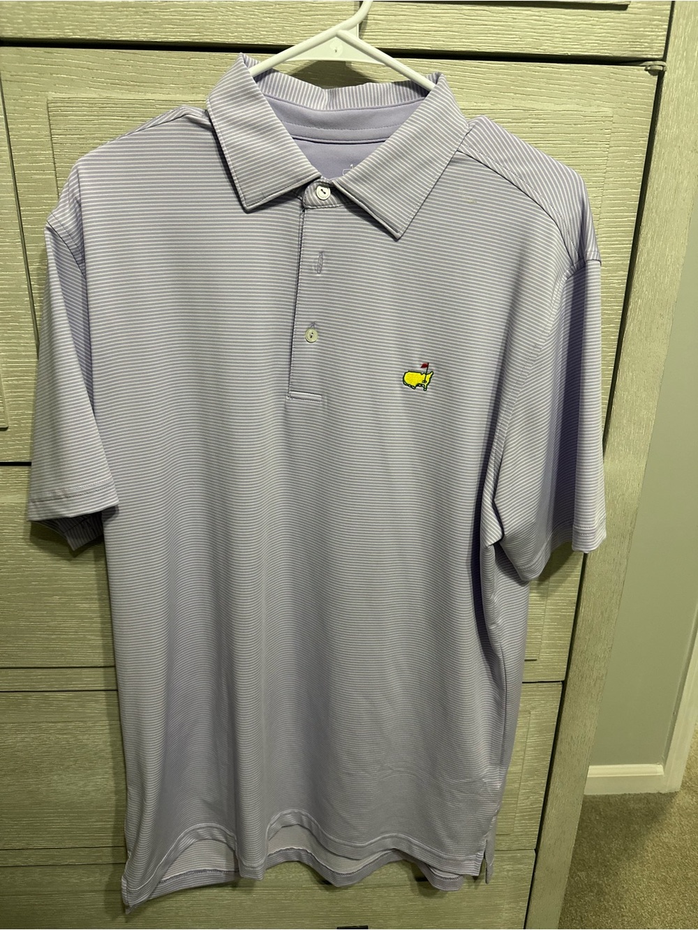 2026 Masters Tech Polo Lavender White Micro Stripe Augusta National Mens M EUC
